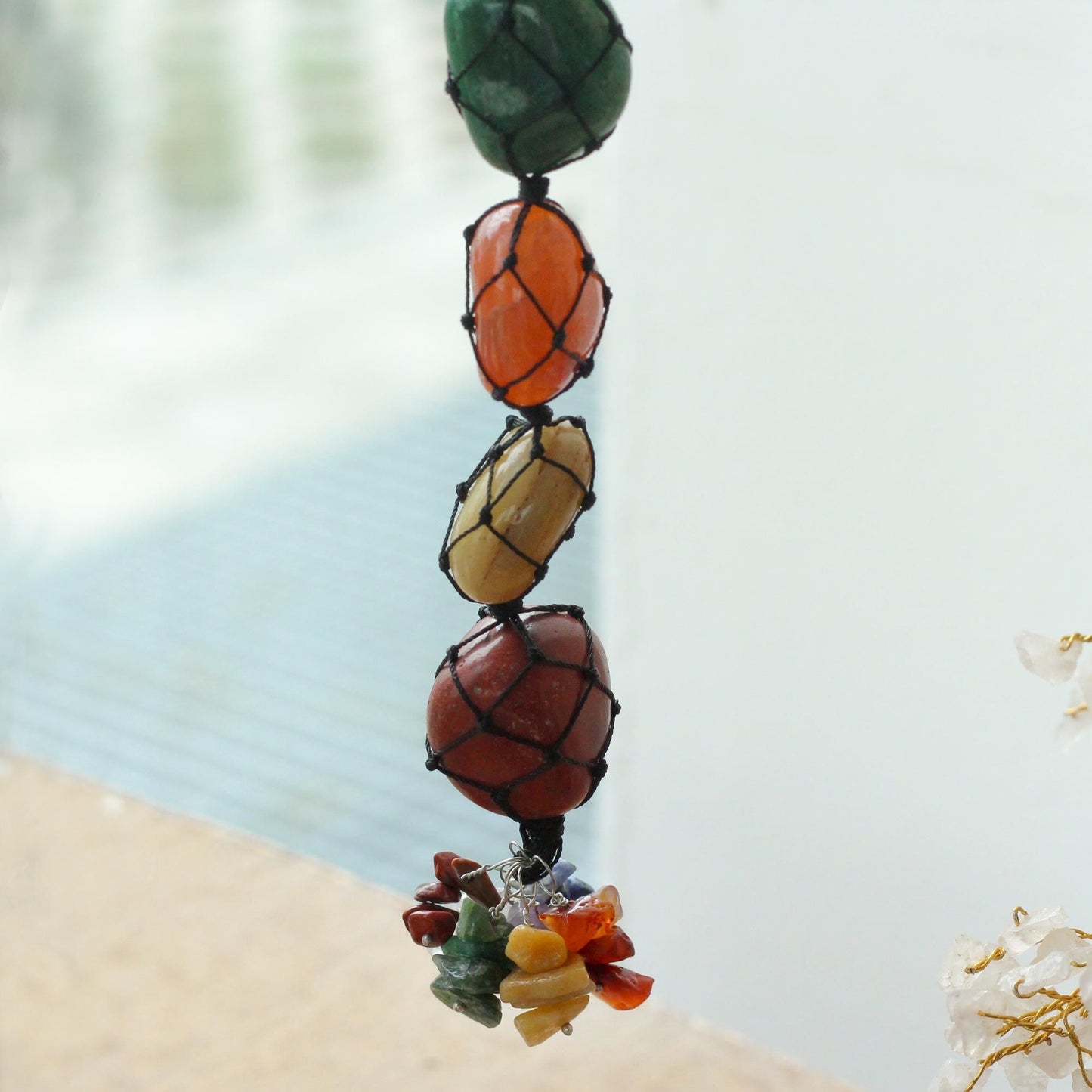 Hanging Chakra Stone Pendant - Seven Chakra Chips