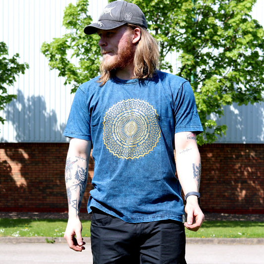 Large Stone Washed T-Shirt - Mandala - Blue