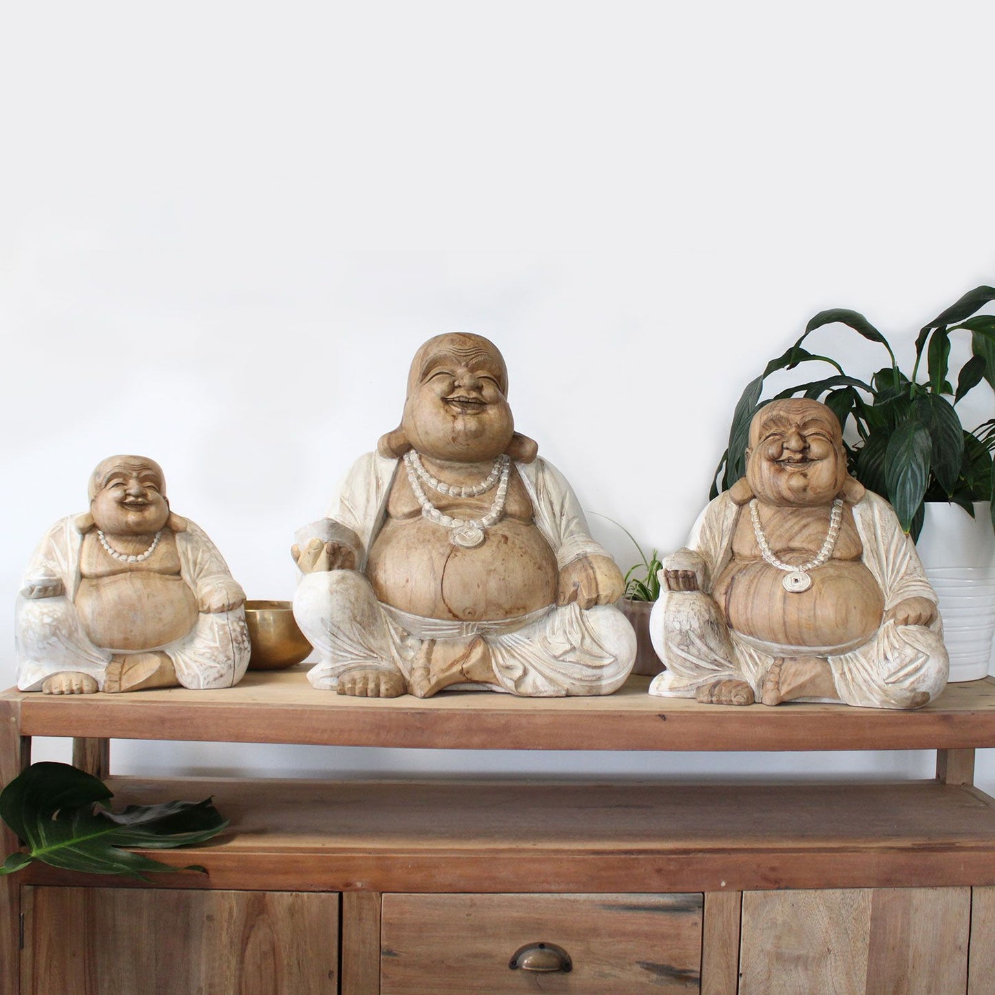 Happy Buddha - Whitewash 30cm