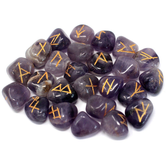 Runes Stone Set in Pouch - Amethyst