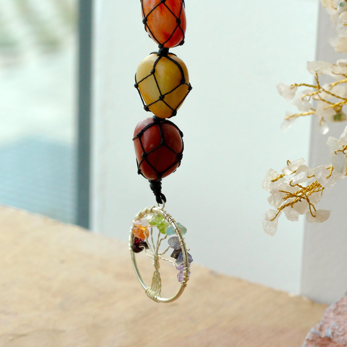 Hanging Chakra Stone Pendant - Tree of Life