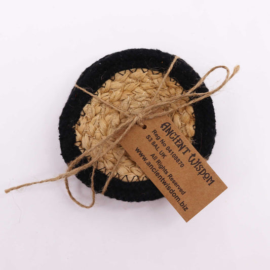 Natural Coaster - Jute & Cotton 10cm (set of 4) - Black Boarder
