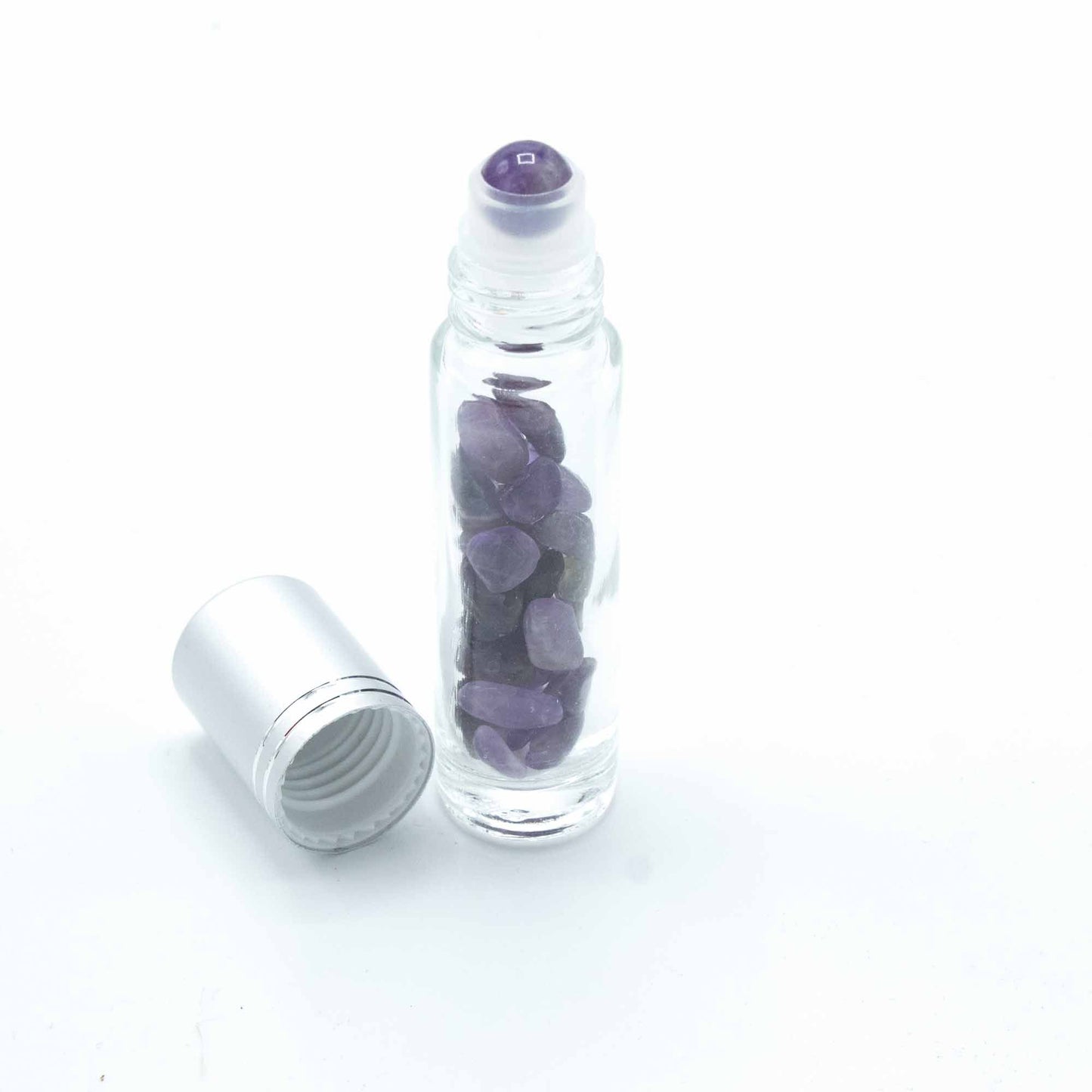 Gemstone Essential Oil Roller Bottle - Amethyst - Silver Cap
