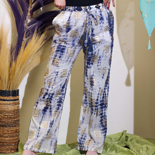 (ML) Nomad Sari On the Med Collection - Lounge Pants - Gold & Blue Greek Motiff - Handpainted