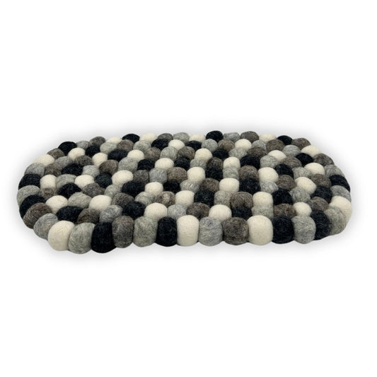 Felt Ball Oval Centre Mat - Multi Grey Colour