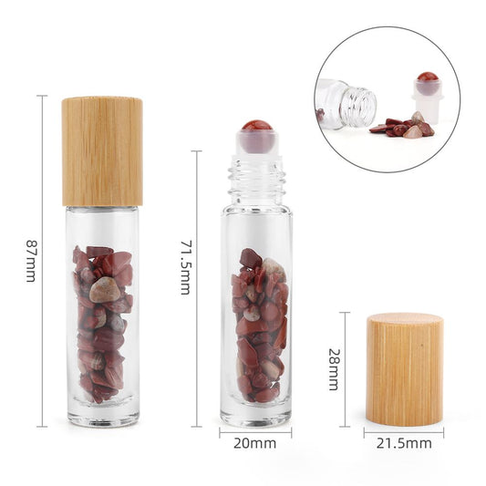 Gemstone Essential Oil Roller Bottle - Red Jasper - Wooden Cap