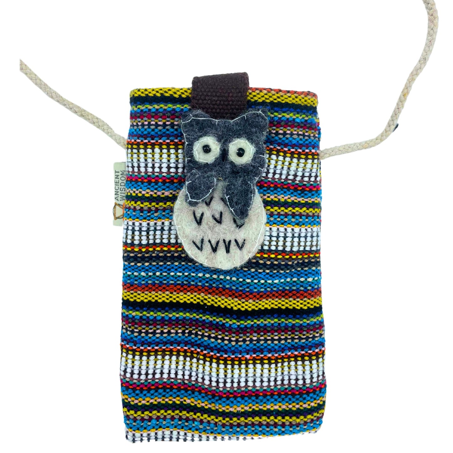 Phone Holder Bag Stripes Multi and White - owl decor