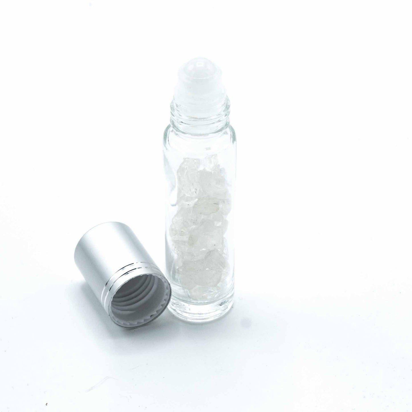 Gemstone Essential Oil Roller Bottle - Rock Quartz - Silver Cap