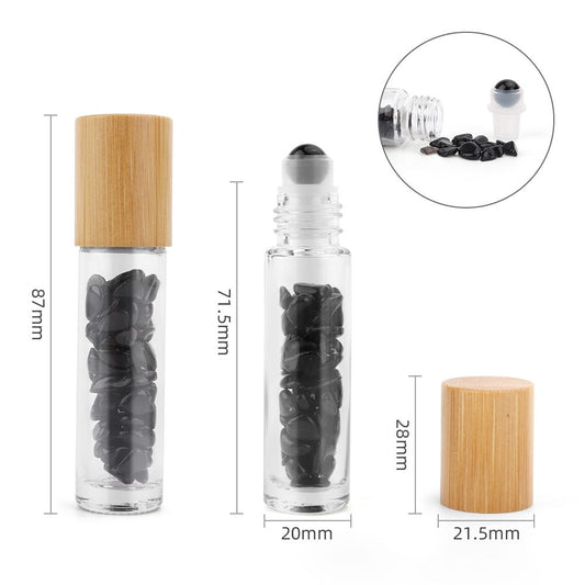 Gemstone Essential Oil Roller Bottle - Black Tourmaline - Wooden Cap