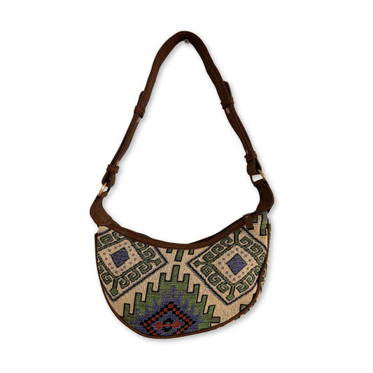 Jacquard Hobo Bag - Geo-Geen (brown strap)