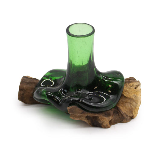 Recycled Beer Bottles - Mini Flower Vase on Wood