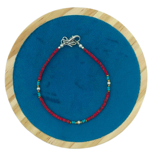 Nepalese Extra Fine Gem Bracelet - Coral Tribal Bead