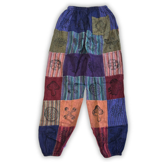 Nomad Sari - Mushroom Pants - Block Print Designs - Purple Tones L/XL