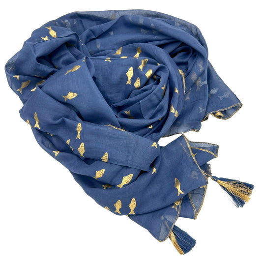 Nomad Sari On the Med Collection - Pareo - Sea Blue & Gold Fish Design