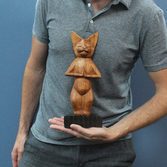 Handcarved Yoga Cats - Standing