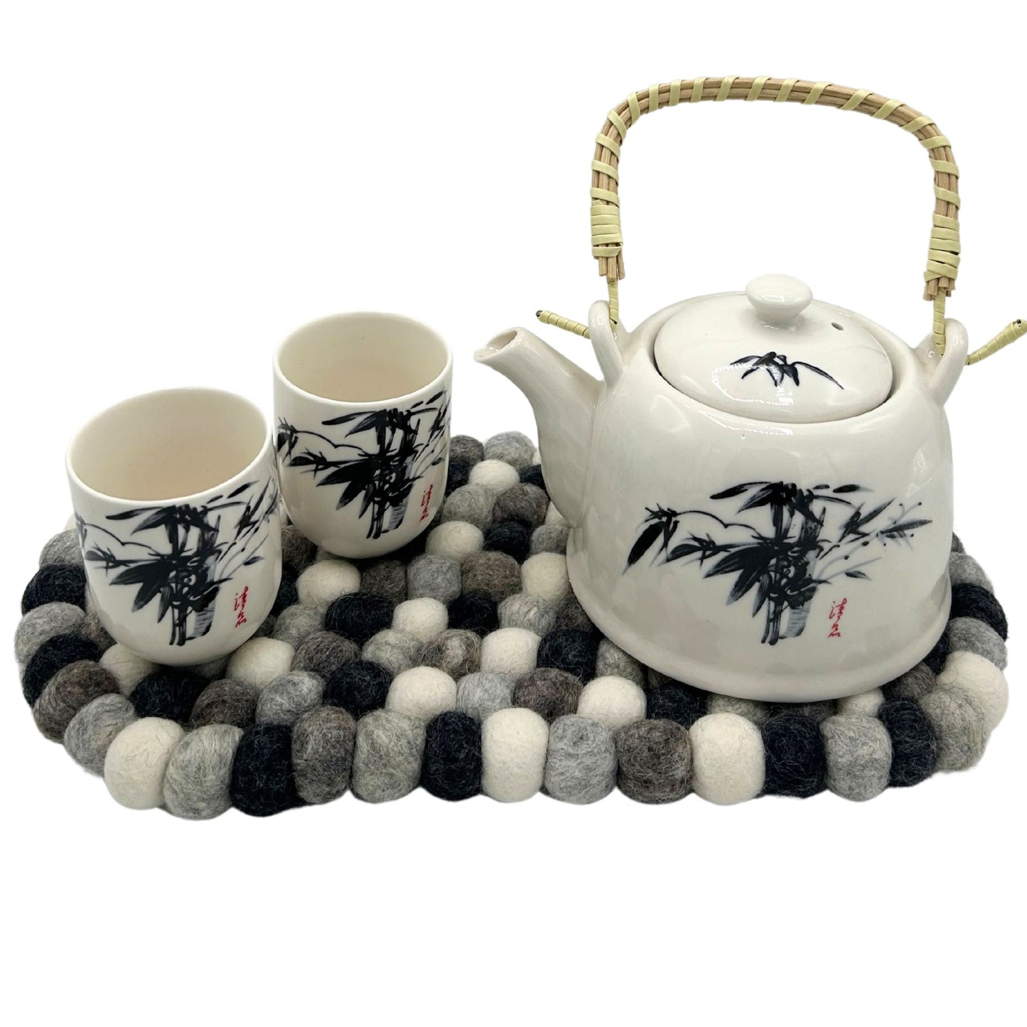 Felt Ball Oval Centre Mat - Multi Grey Colour