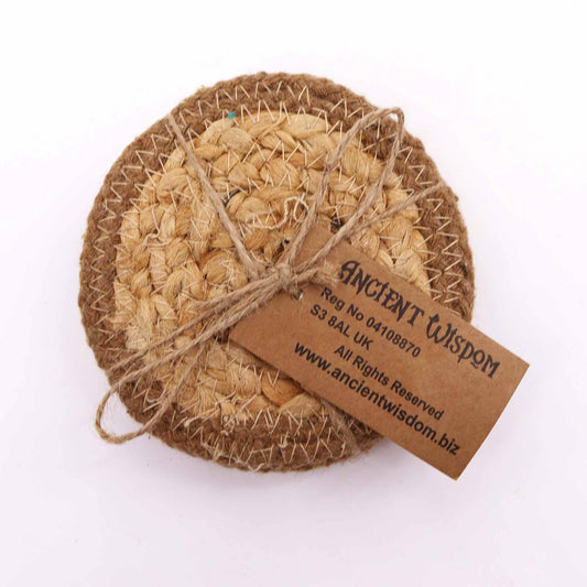 Natural Coaster - Jute & Cotton 10cm (set of 4) - Natural Boarder