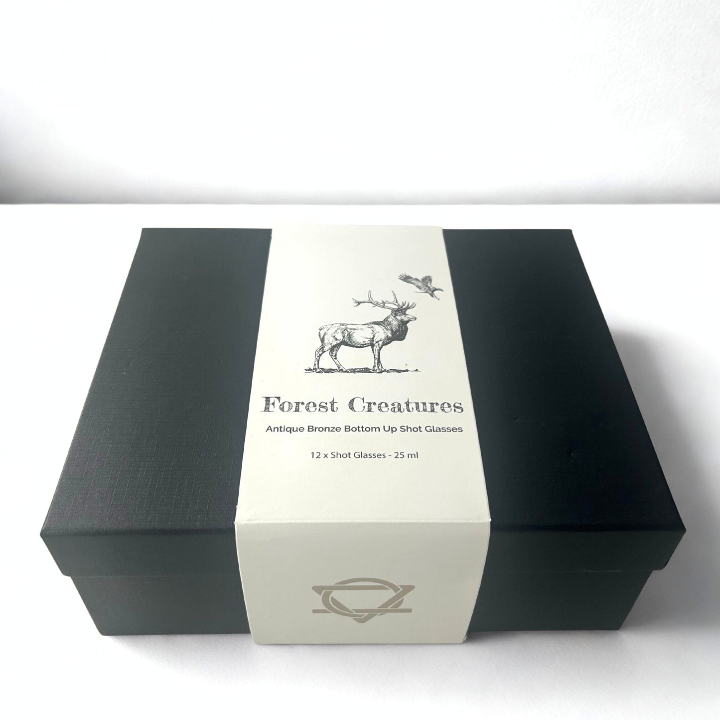 Gift Set of 12 Bottom Up Shot Glasses (25ml) - Forest & Mystical Creatures - Antique Bronze