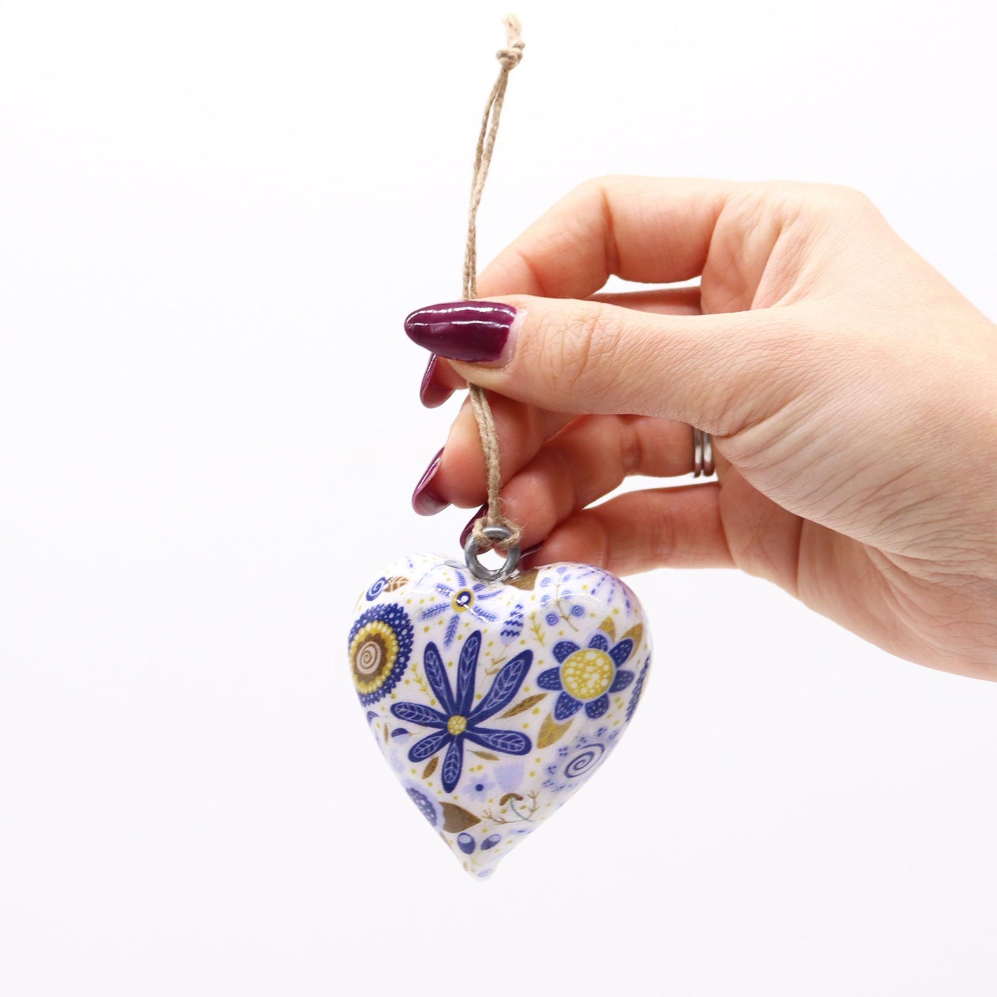 Lrg Decor Wood Heart - Blue Floral