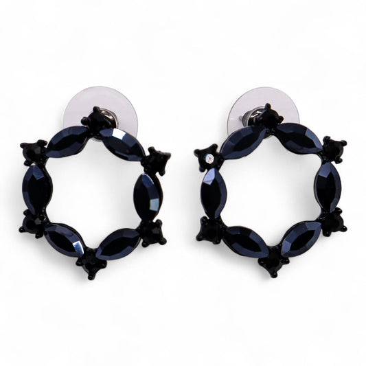 Jet Black - Vintage Glass - Loop - Earrings