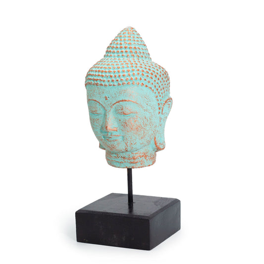 Stillness Buddha Head on Stand - Green Copper