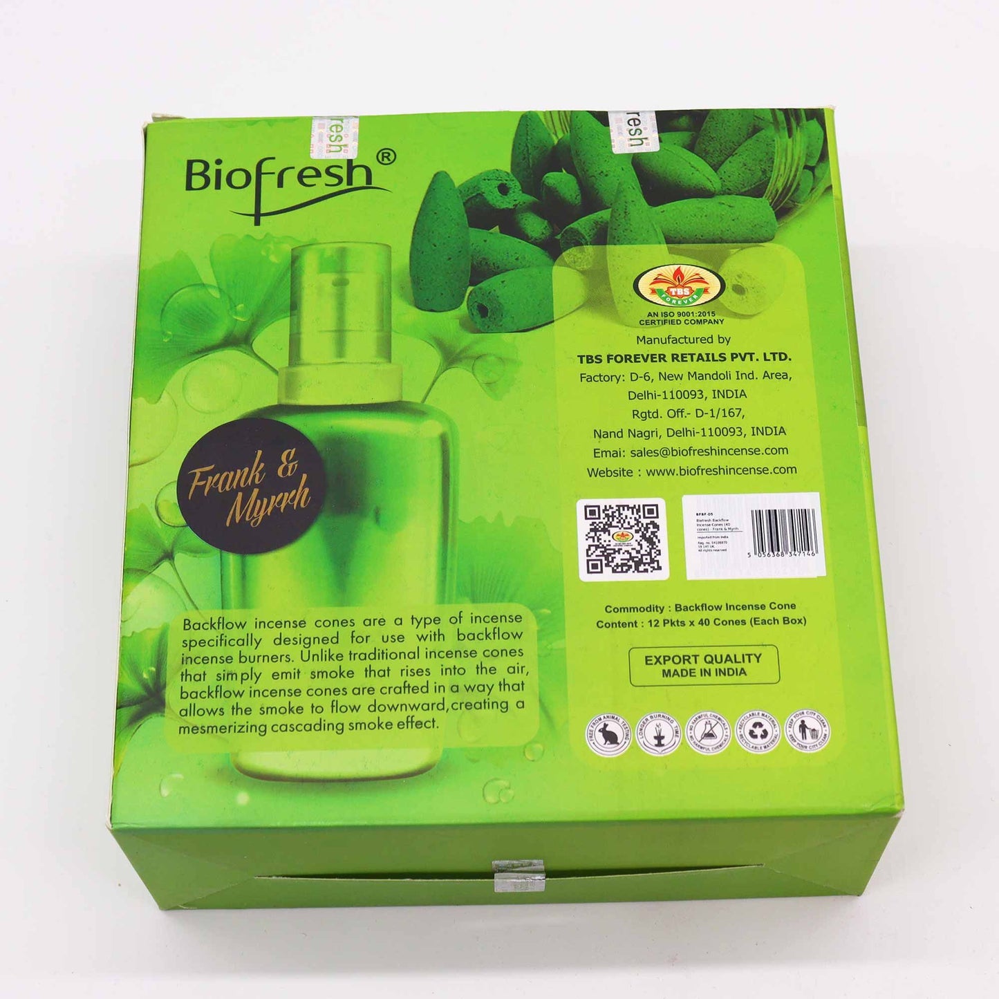 Biofresh Backflow Incense Cones - Frank & Myrrh