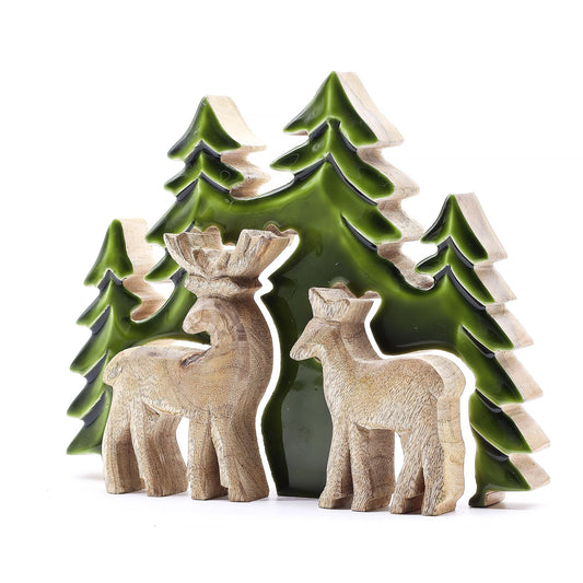 Lost in the Forrest - Two Dear in the Forrest 3D Wooden Decoration - 18x23cm