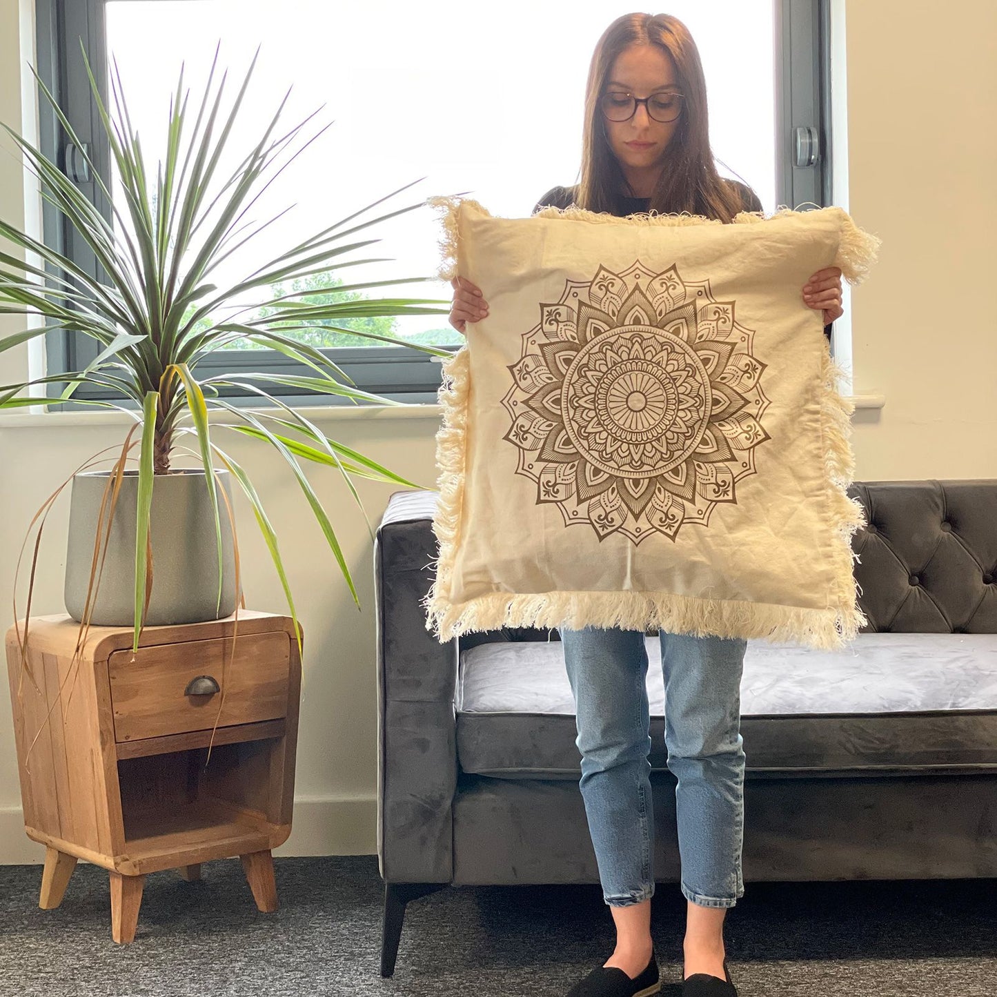 Lotus Mandala Cushion Cover - 60x60cm - bronze