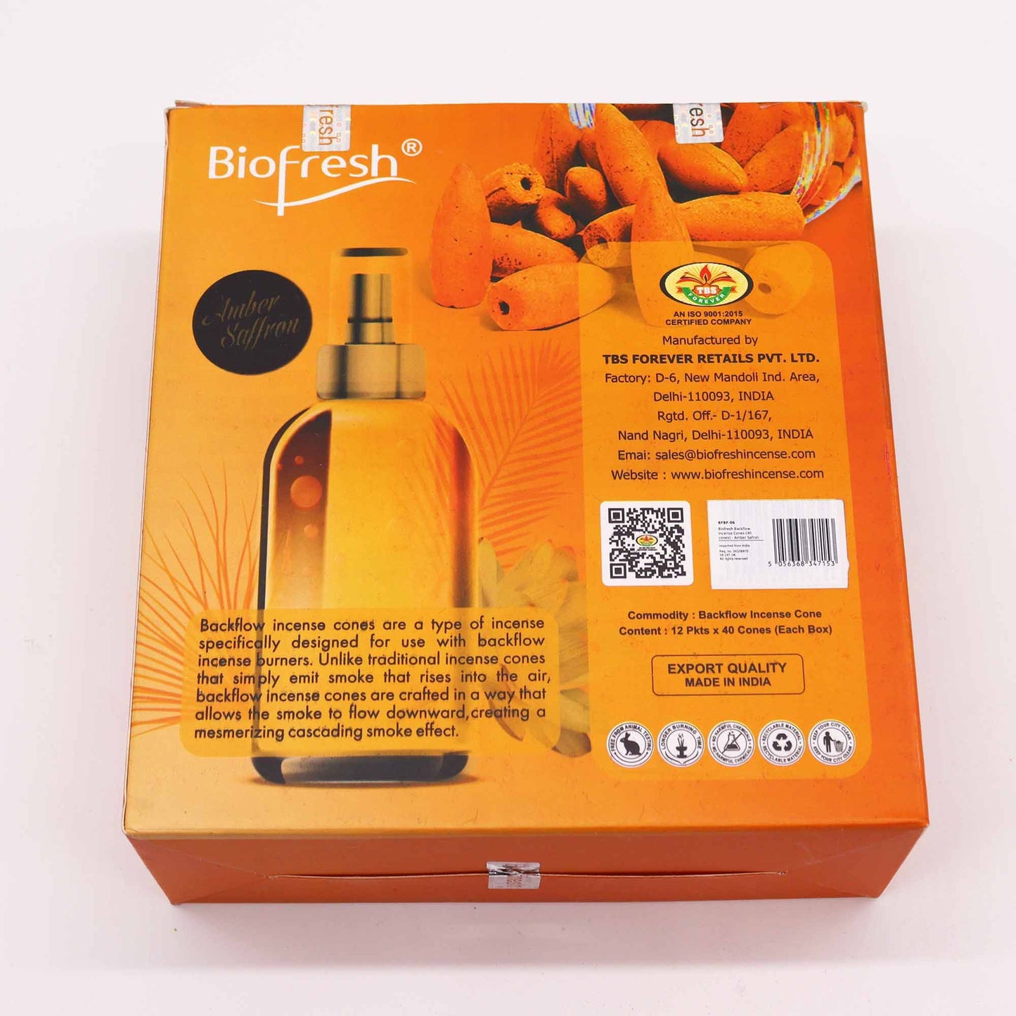 Biofresh Backflow Incense Cones - Amber Safron