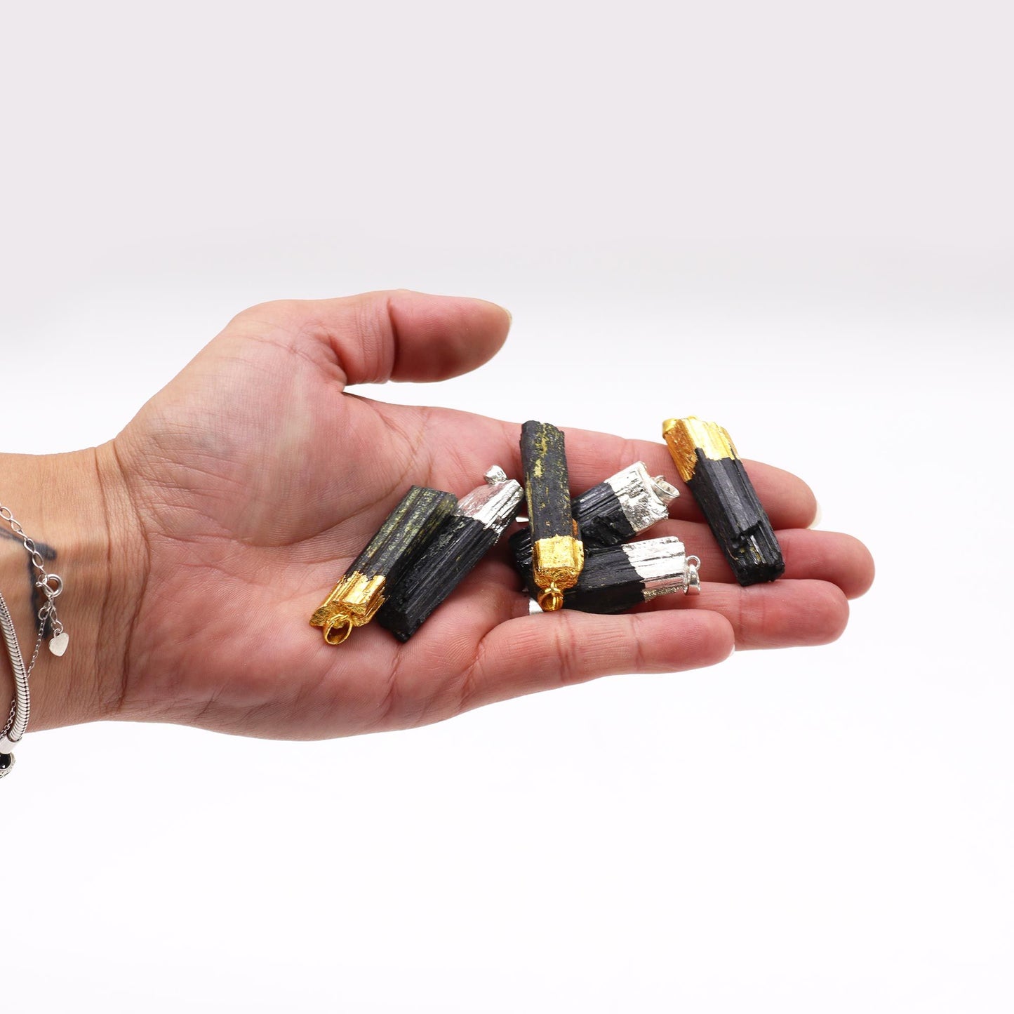 Gemstone Indian Tourmaline & Silver Plated Pendants (6 assorted)