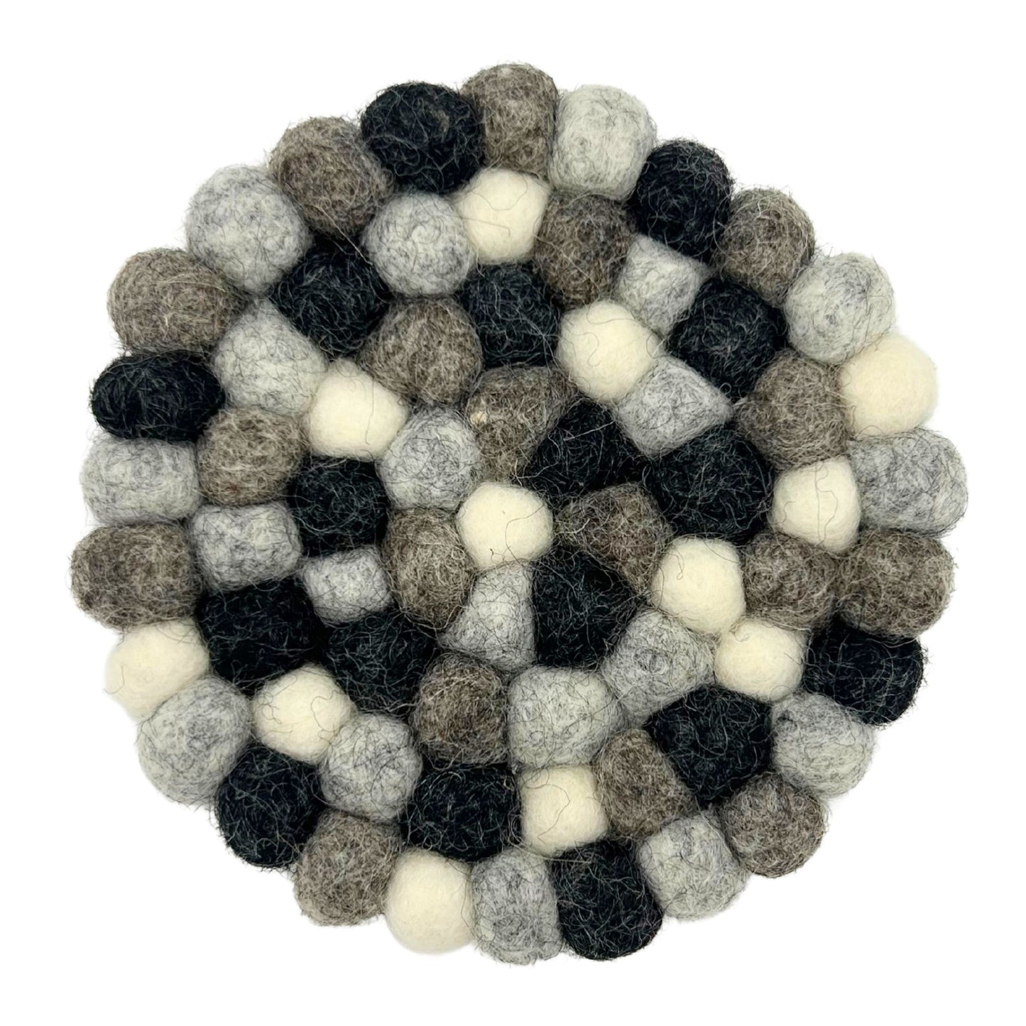 Felt Ball Round Coasters - Multi Grey colour (set of 4)