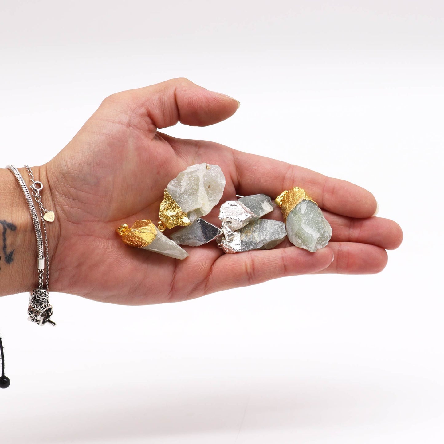 Gemstone Indian Jade Gold & Silver Plated Pendants (6 assorted)