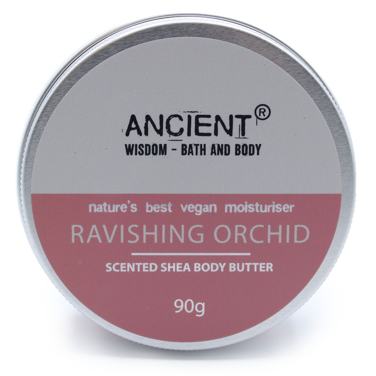 Pot of scented shea body butter in ravishing orchid fragrance, an elegant floral gift for skin nourishment
