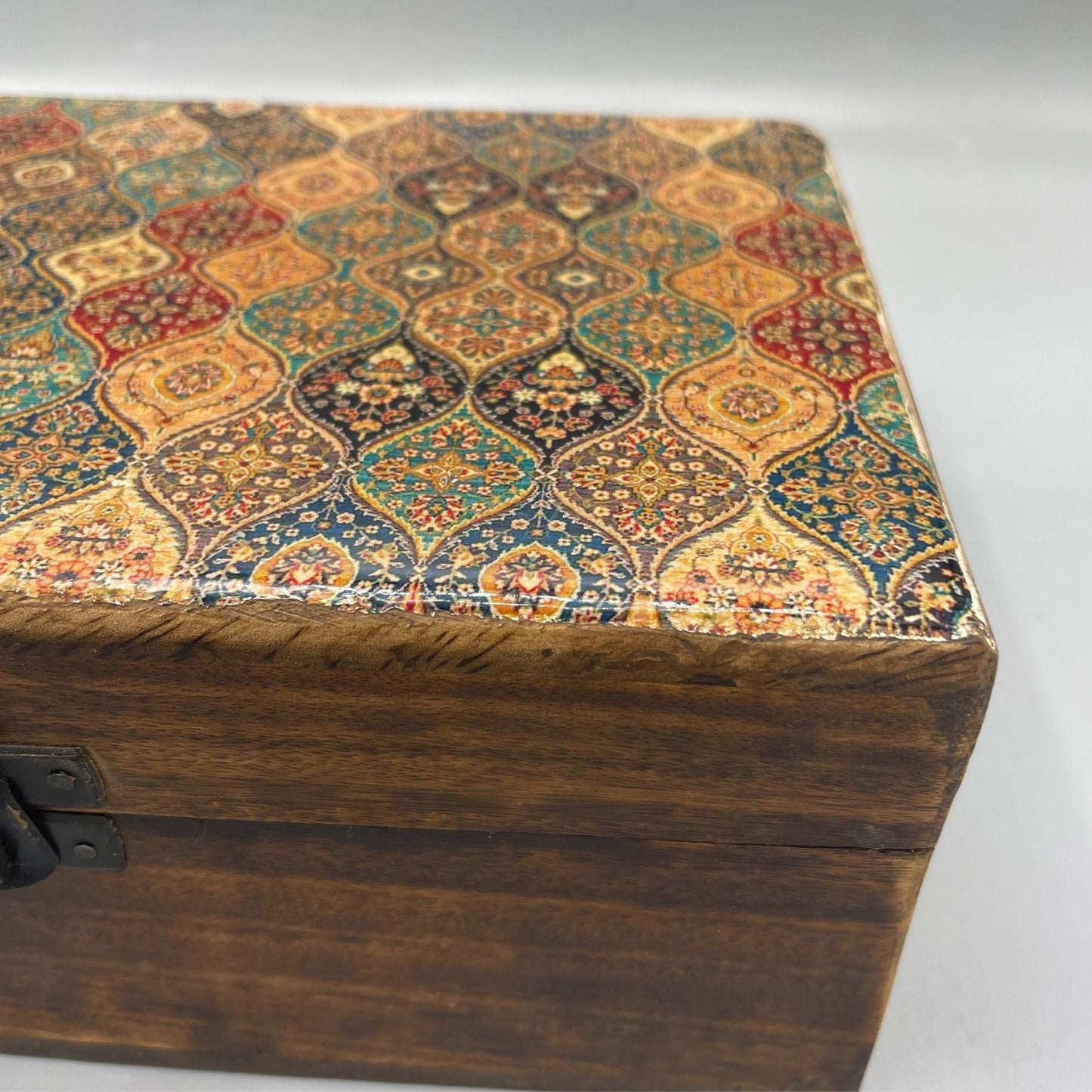 Large Ceramic Glazed Wood Box - 20x15x7.5cm - Trad-Pattern