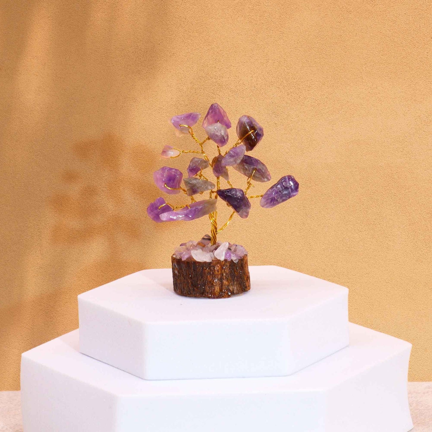 Mini Gemstone Tree On Wood Base - Amethyst (15 stones)
