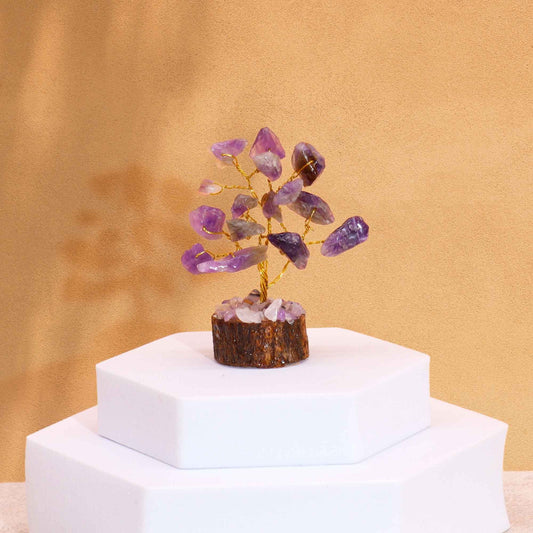 Mini Gemstone Tree On Wood Base - Amethyst (15 stones)