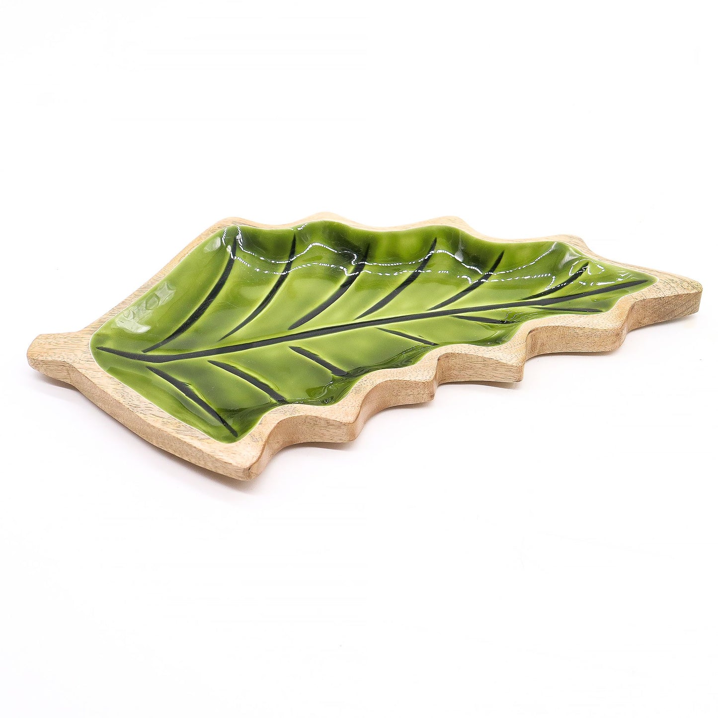 Lost in the Forrest -  Enamel Leaf Wooden Bowl - 33x17cm