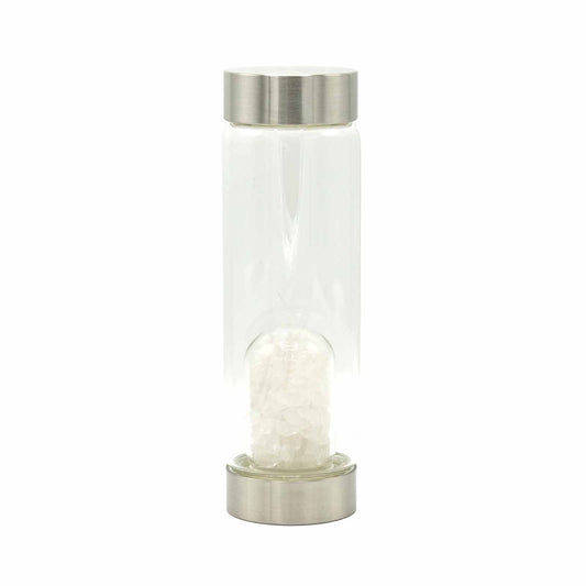 Crystal Infused Glass Water Bottle - Cleansing Clear Quartz - Chips