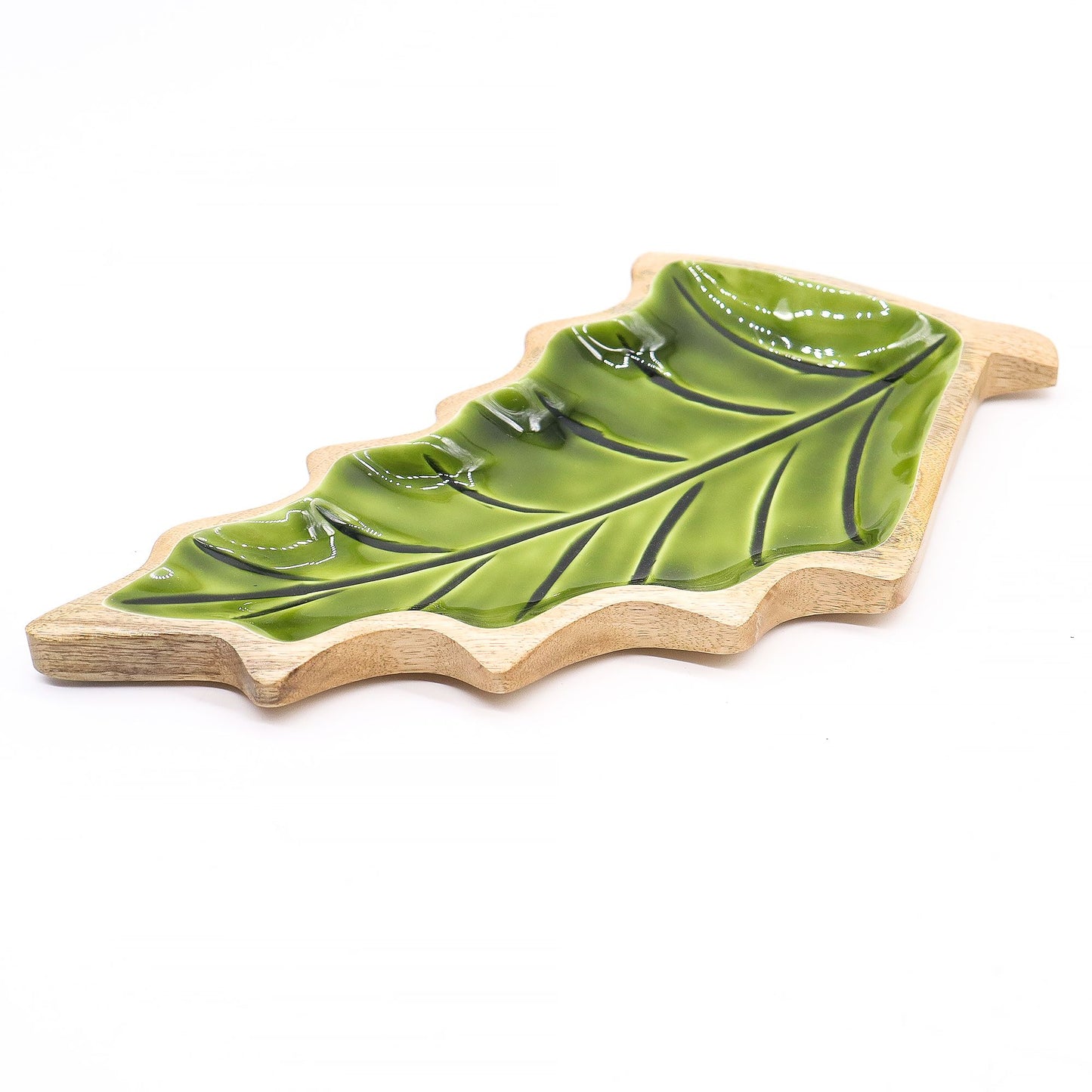 Lost in the Forrest -  Enamel Leaf Wooden Bowl - 33x17cm