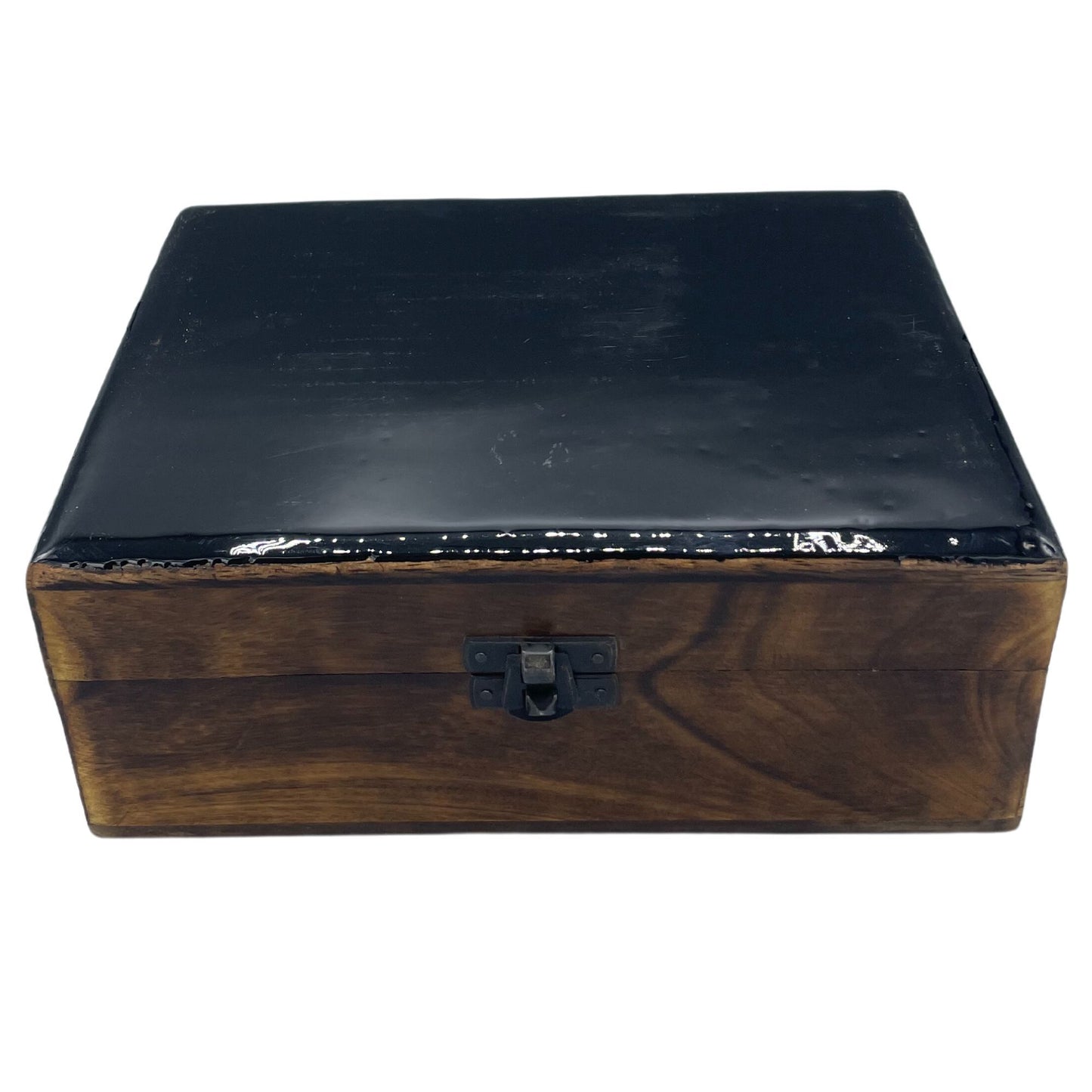 Large Ceramic Glazed Wood Box - 20x15x7.5cm - Black