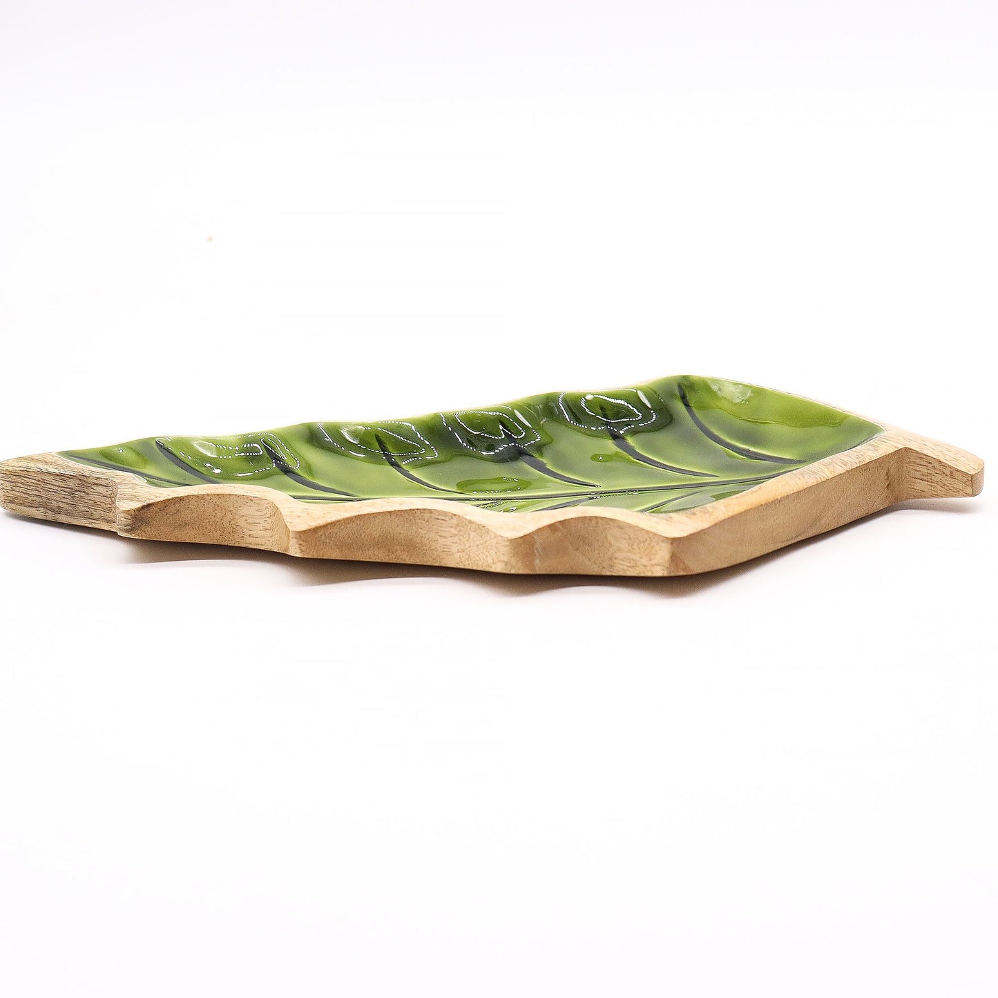 Lost in the Forrest -  Enamel Leaf Wooden Bowl - 33x17cm