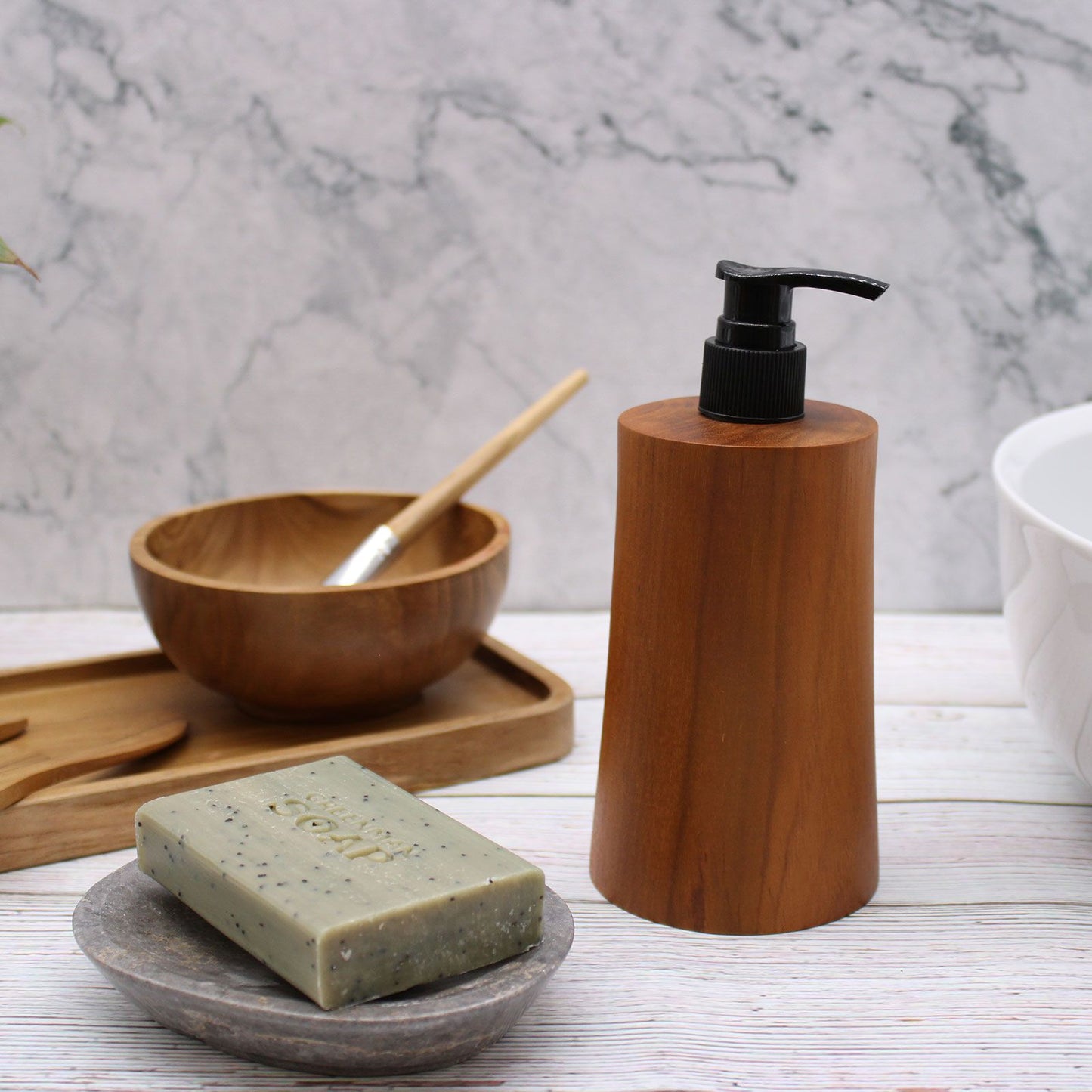 Natural Teakwood Soap Dispenser - Taper