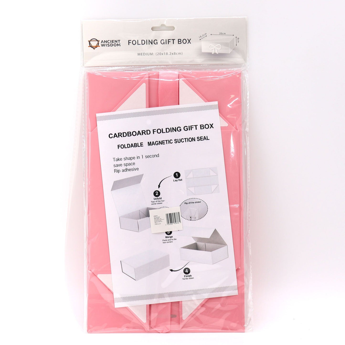 Flat Pack Gift Box - Medium Square (20x18.2x8cm) - Pink