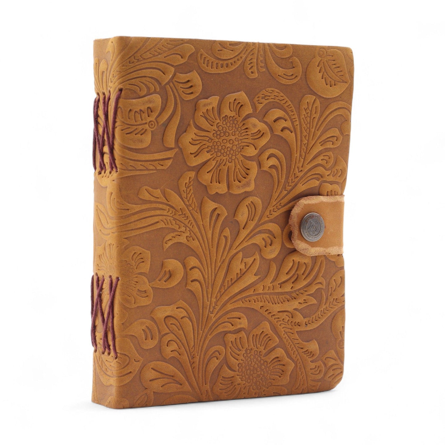 Leather Embossed Notebook – Tan Floral Pattern –  17.8×12.7 cm