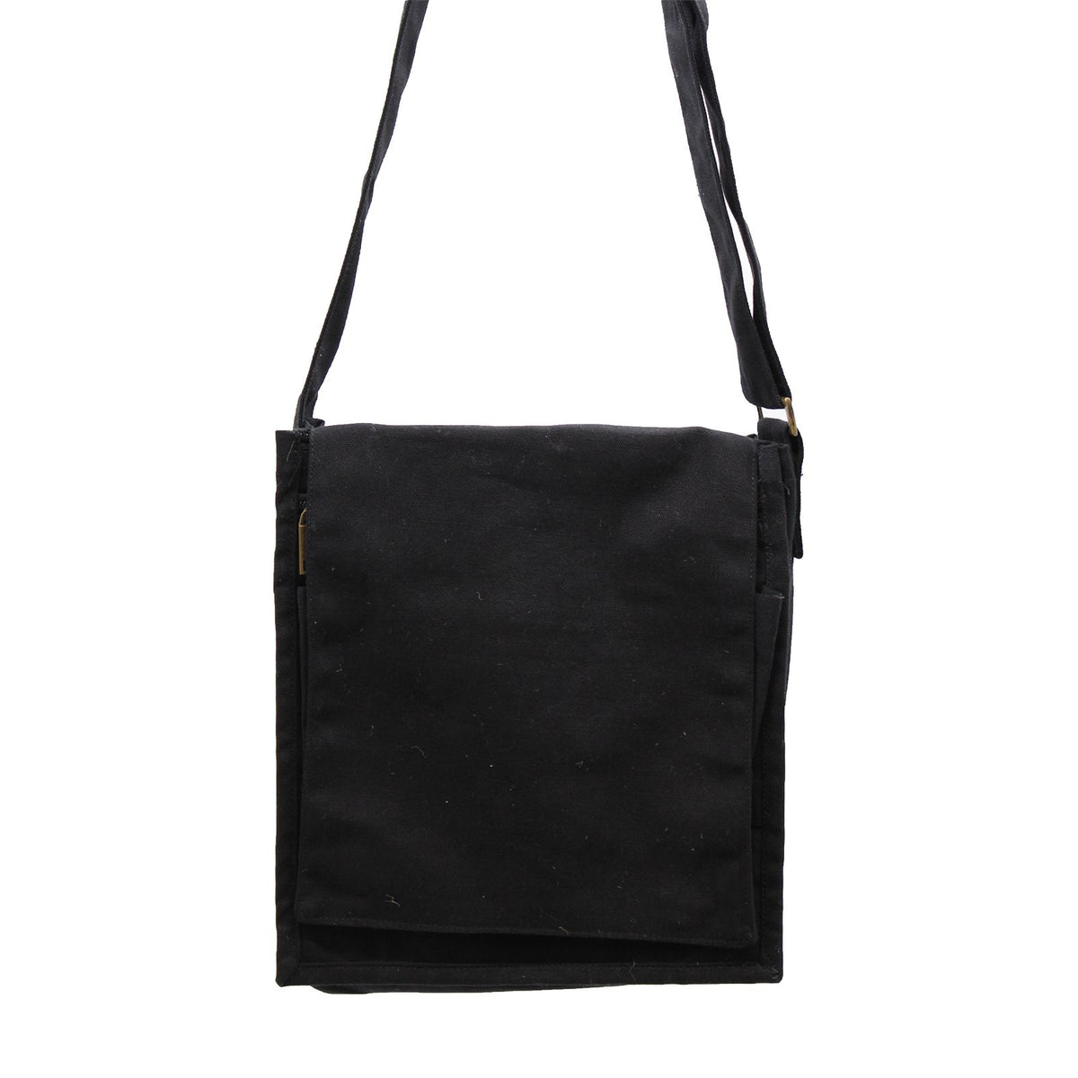 Black cotton canvas messenger bag gift with adjustable strap, practical everyday crossbody satchel