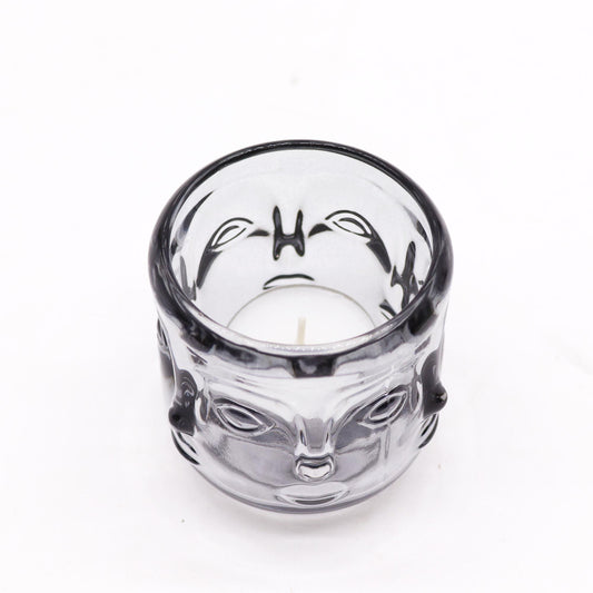 Buddha Faces Candle Jar - Midnight Grey
