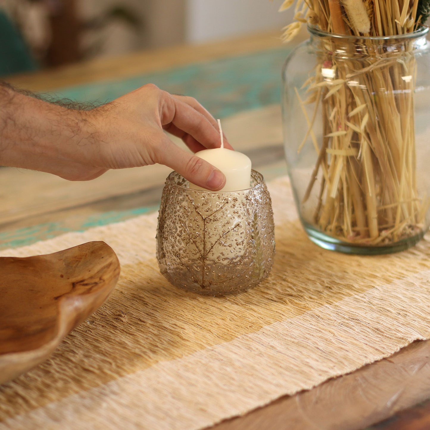 Natural Floral Glass - Straight Candle Holder -  Pino - (10x9cm)