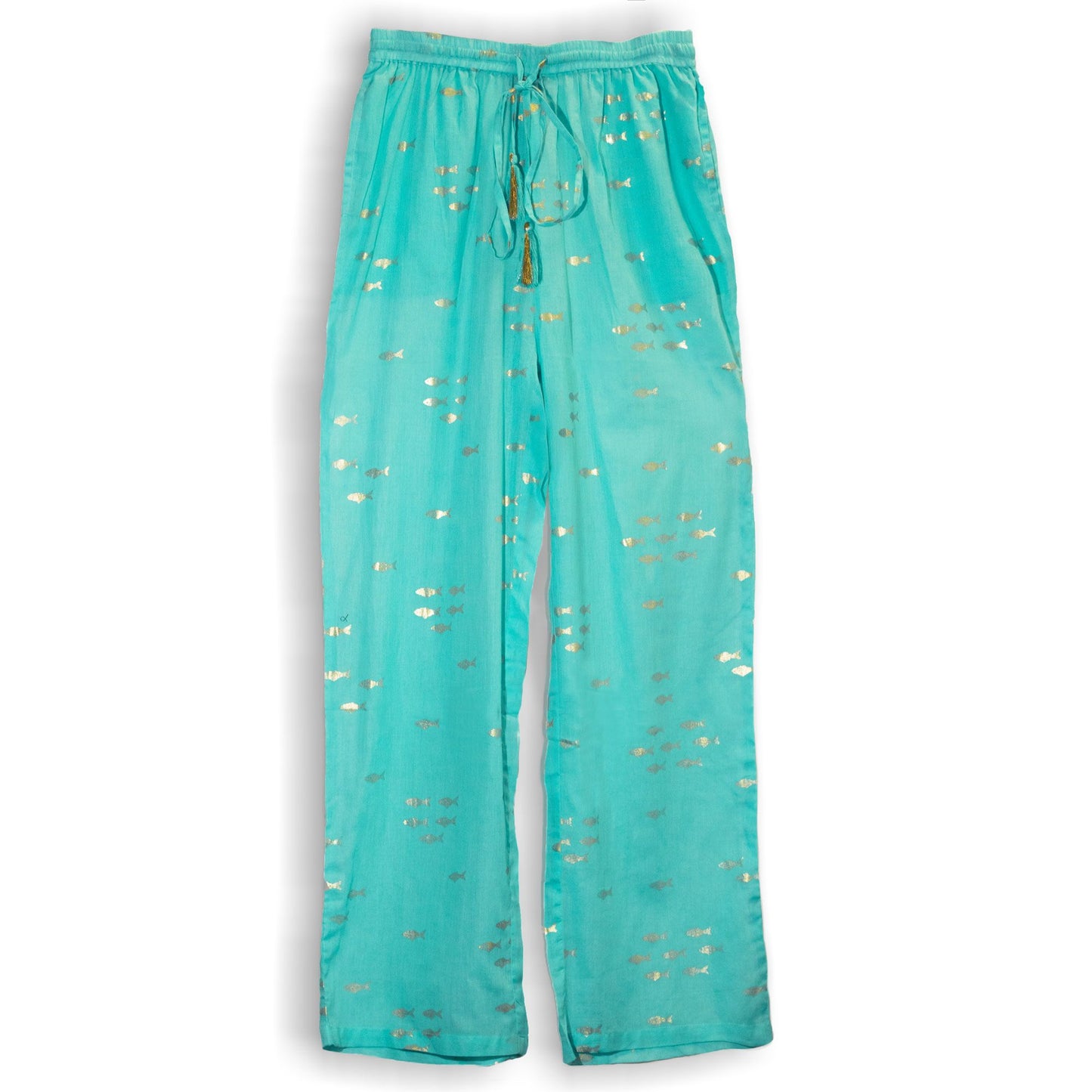 (LXL) Nomad Sari On the Med Collection - Lounge Pants - Turquoise & Gold Fish Design