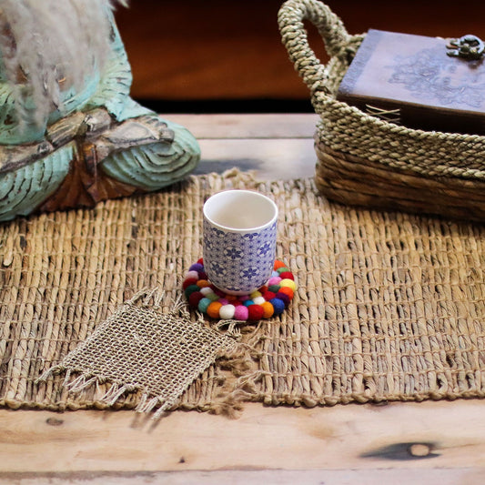 Felt Ball Round Coasters - Multi colour (set of 4)