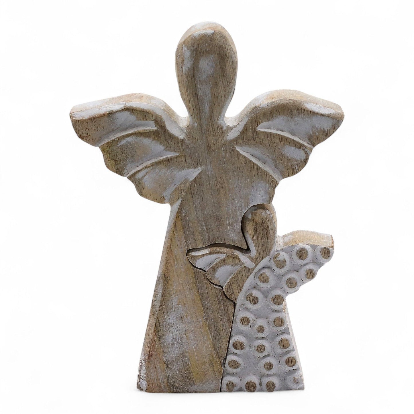 Mango Wood Angel in Angel - Whitewash